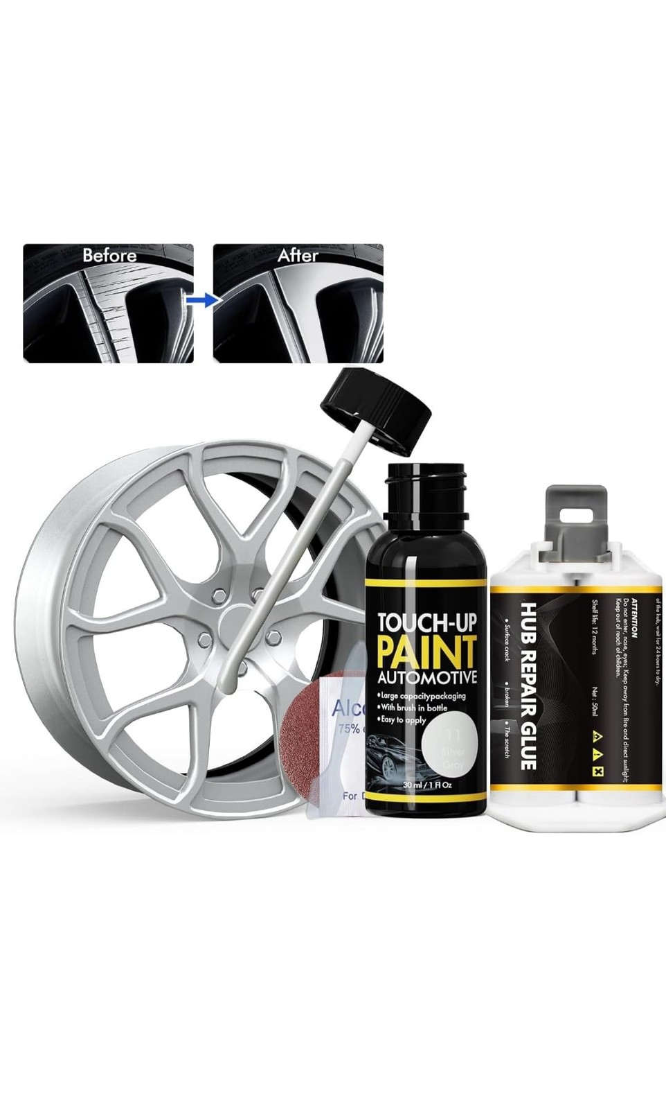 Silver Gray Rim Touch Up Paint Rim Repair Kit Curb Rash Wheel Touch Up Paint