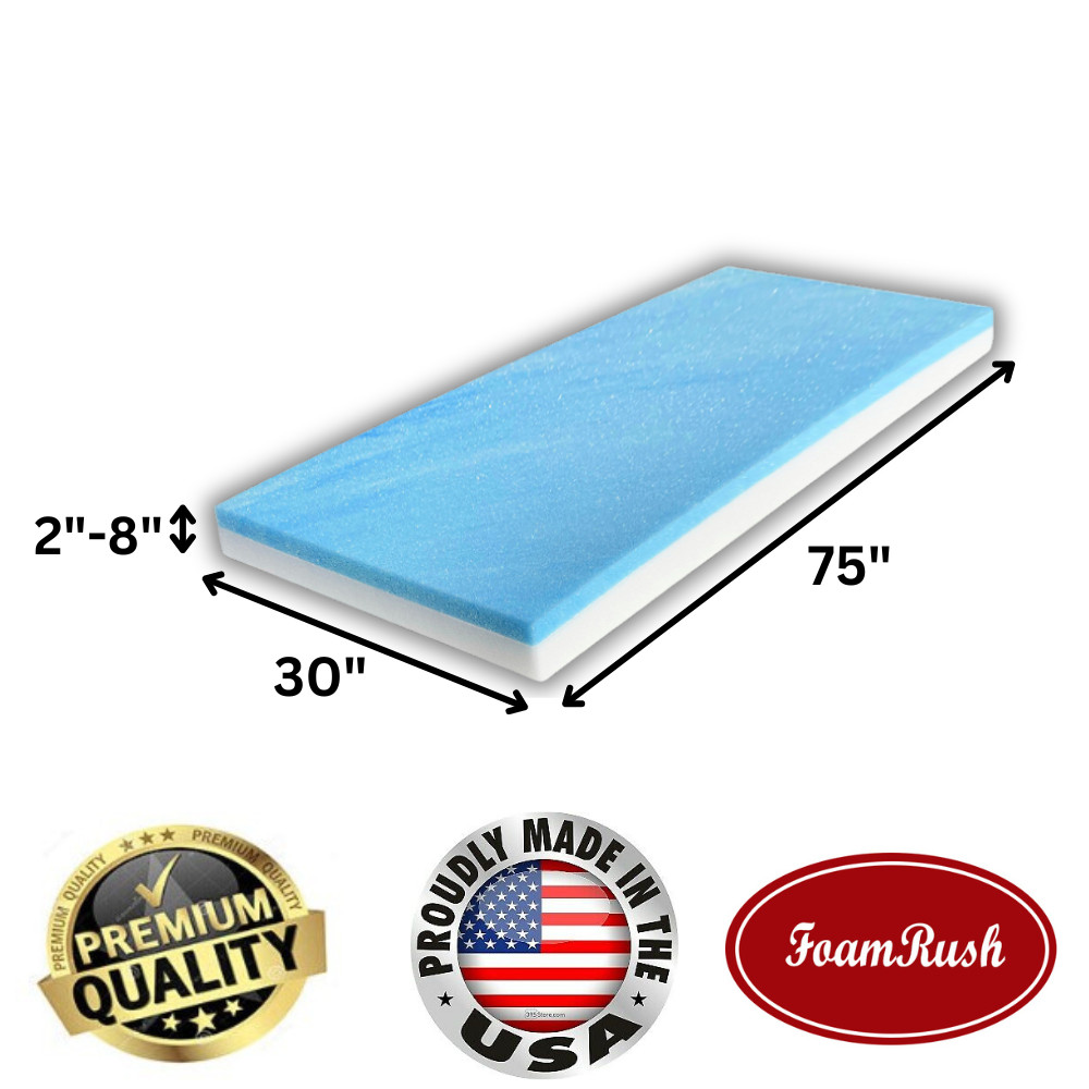 FoamRush Bunk (30" x 75") Cooling Gel Memory Foam RV Mattress Medium Firm USA