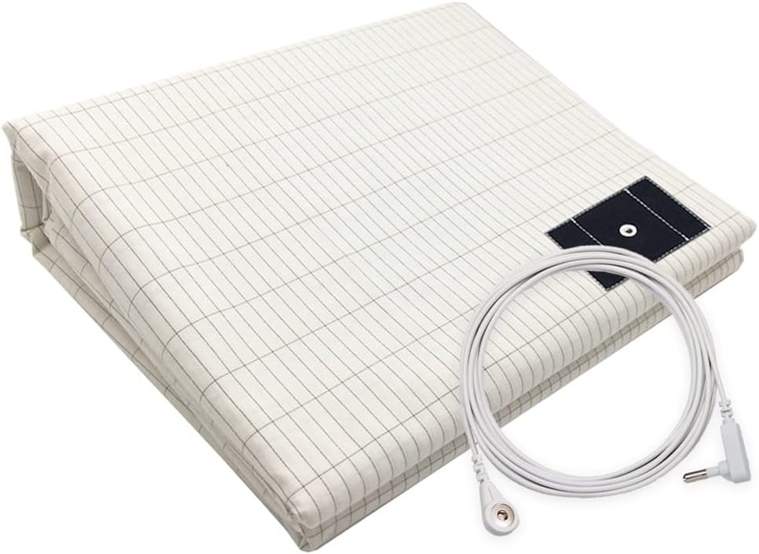 10% Conductive Silver Fiber Organic Cotton Grounding Sheet Queen with 15Ft Cable