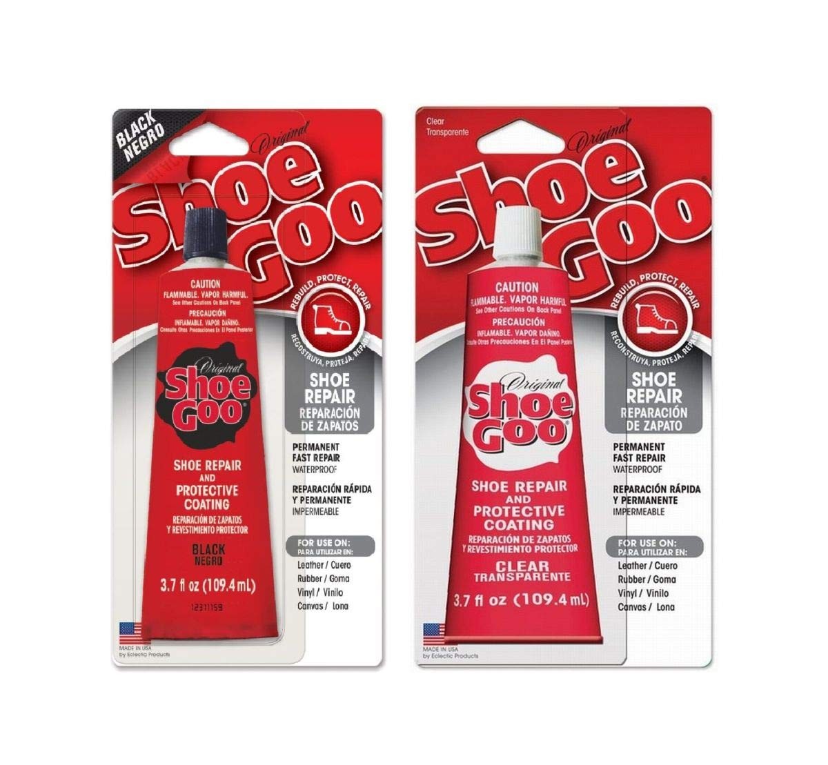 Shoe Goo Repair 3.7 oz. 2-Pack (1 2 Pack Clear, 1 Black), Clear/Black
