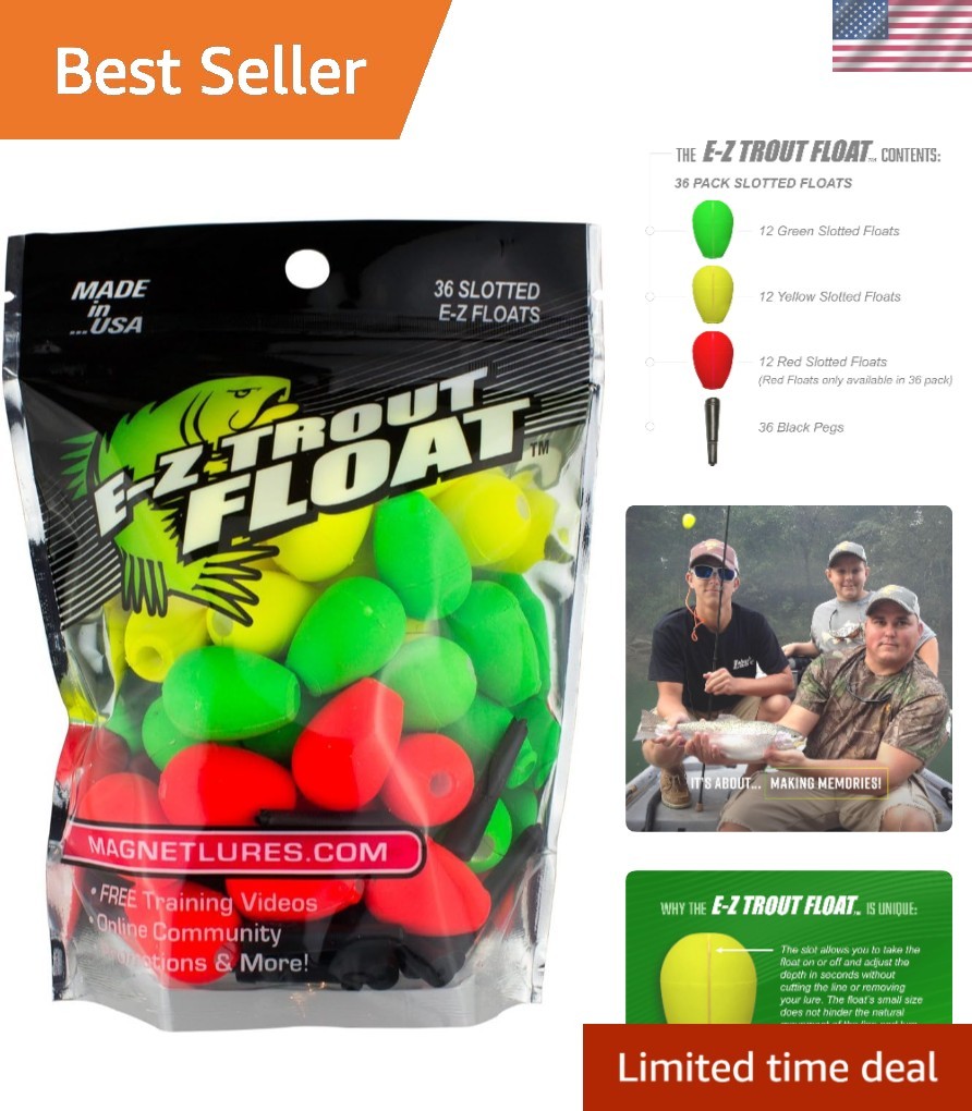 E-Z Trout Floats 36-Pack - Easy Adjusting Slotted Fishing Bobbers for Success