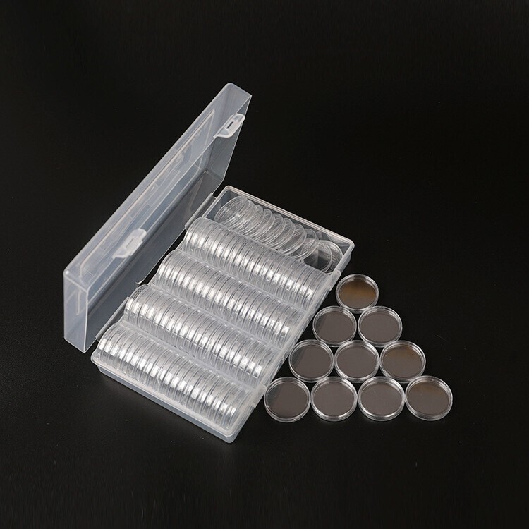 100Pack Clear Coin Capsule Round Plastic Holder 30mm Container Storage Box Case