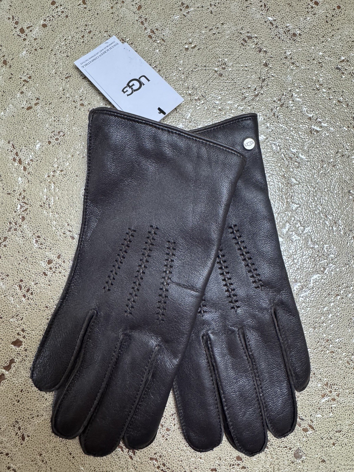 NWT UGG LEATHER GLOVES WRANGELL CONDUCTIVE Brown Size XL