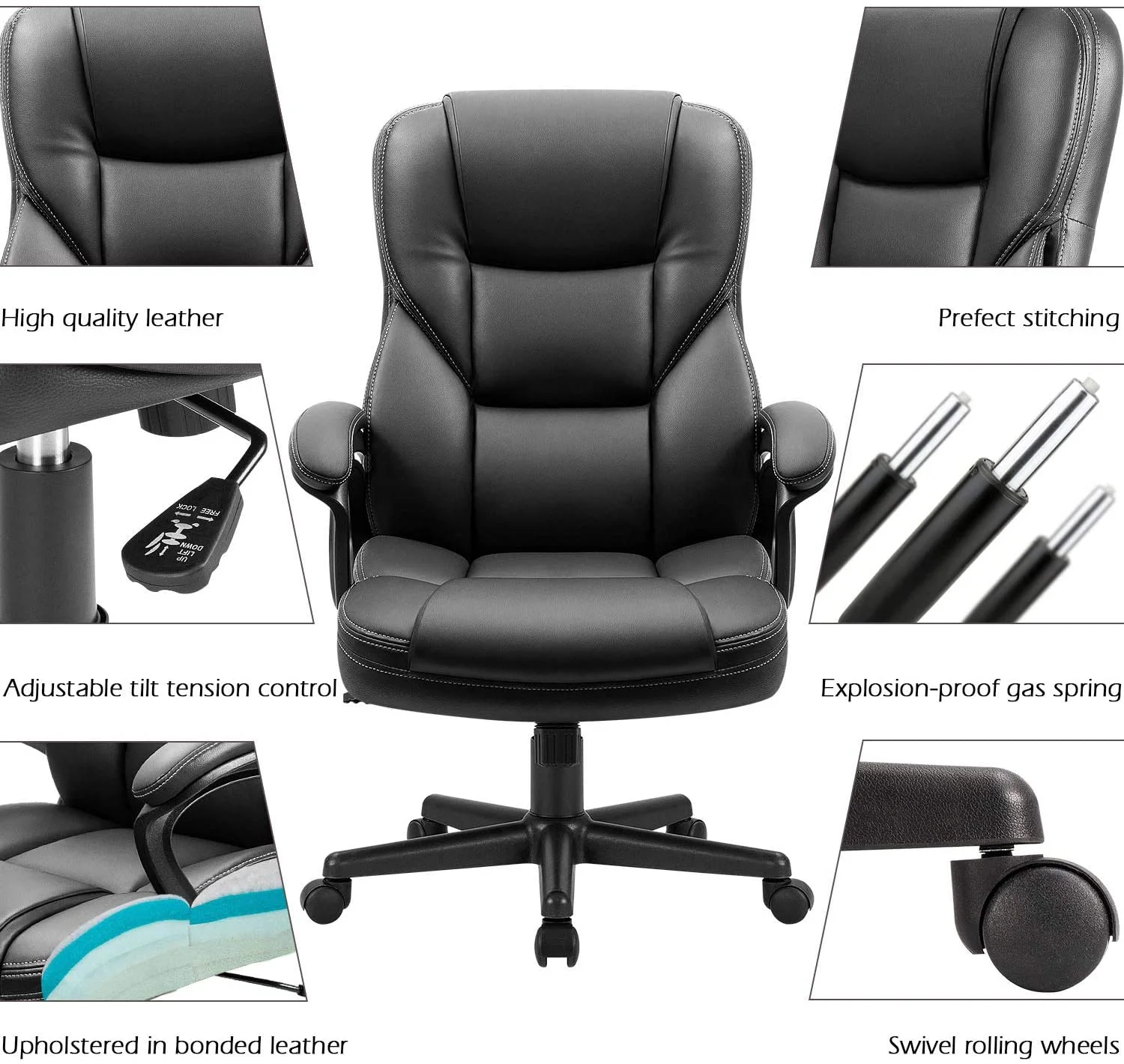 Vineego High Back PU Leather Executive Office Desk Chair Adjustable Business