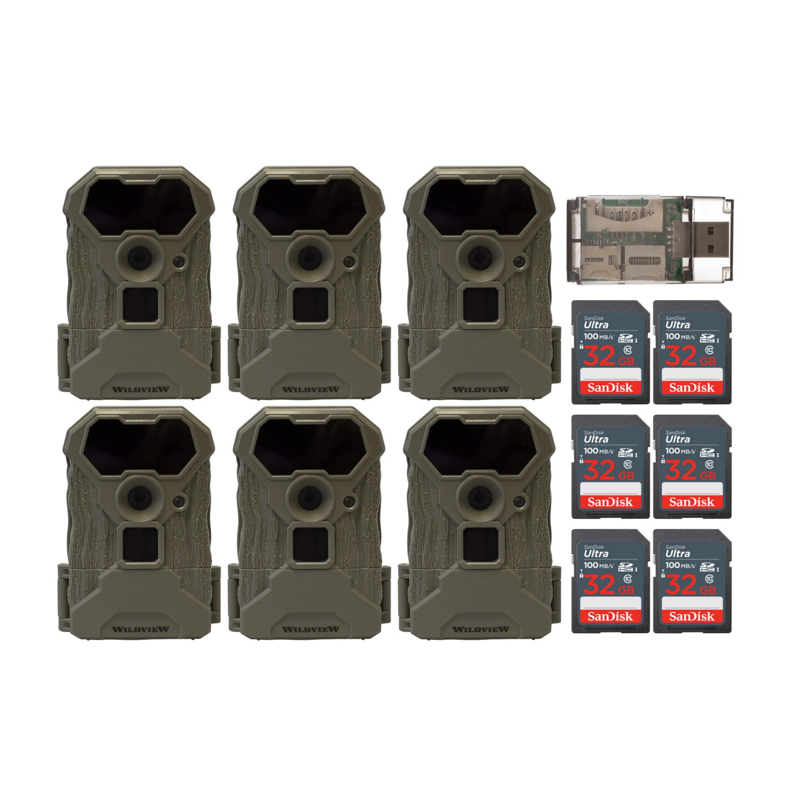 Stealth Cam Wildview 14MP Trail Camera 32GB Memory Card Bundle 6-Pack Hunting