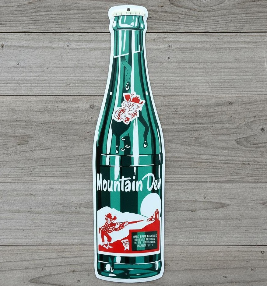Mountain Dew Bottle 21" x 6" Die Cut Aluminum Sign Made In The USA New!