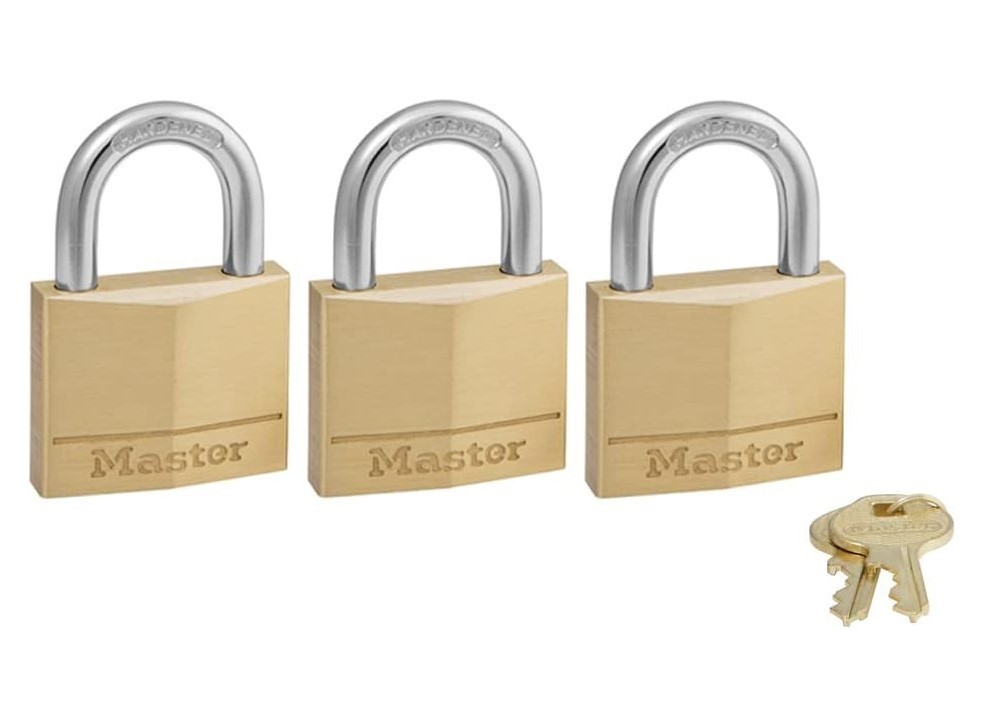 Master Lock 140TRI Brass Padlock - 3 Pack - Keyed Alike - Security Level 4