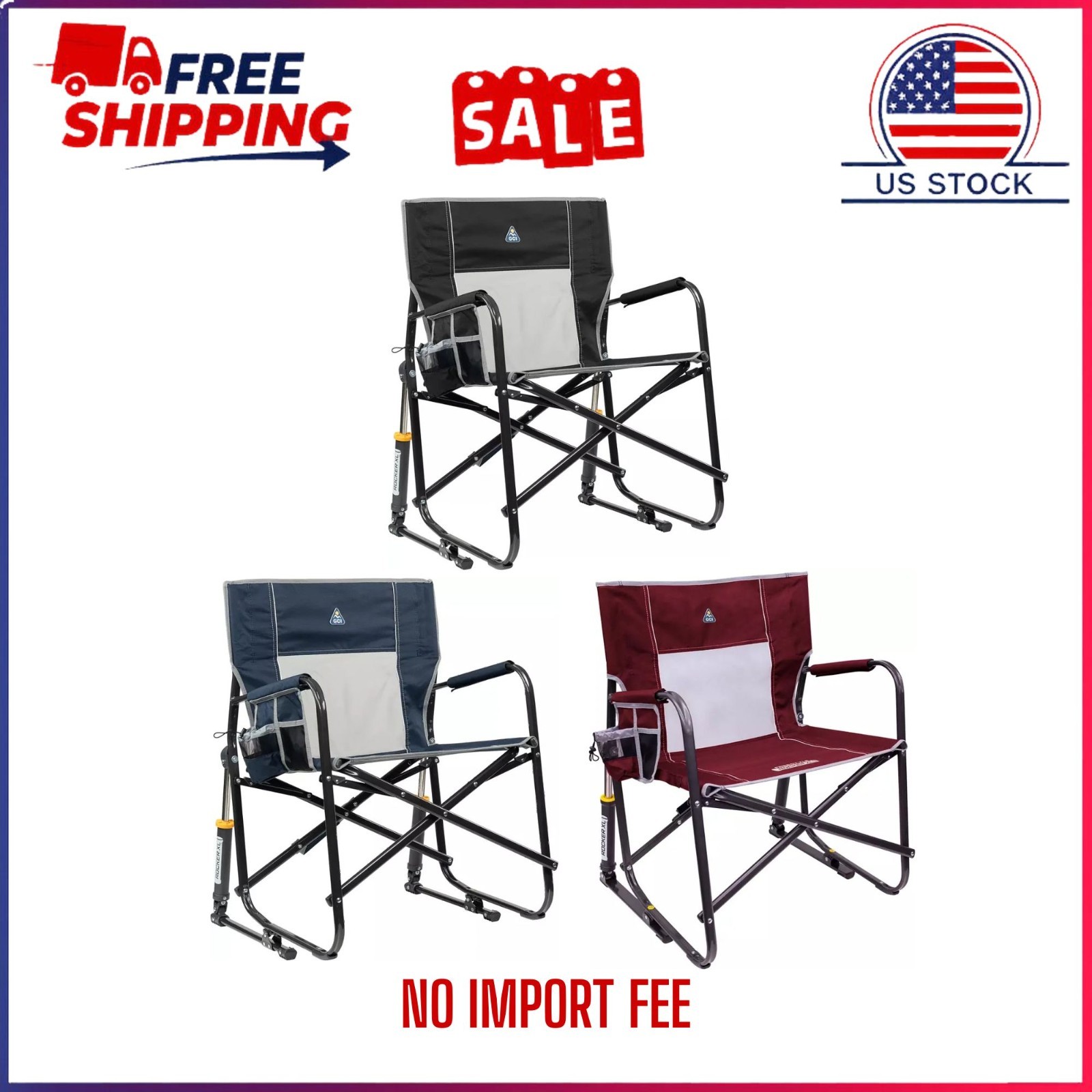 GCI Outdoor Freestyle Rocker XL Portable Folding Rocking Chair New Free Shipping
