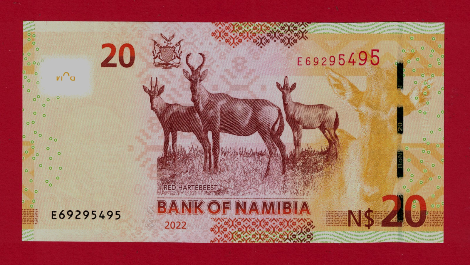 Namibia 20 Dollars 2022 UNC NOTE Without Diamond, Sign: Johannes Gawaxab (P-17c)