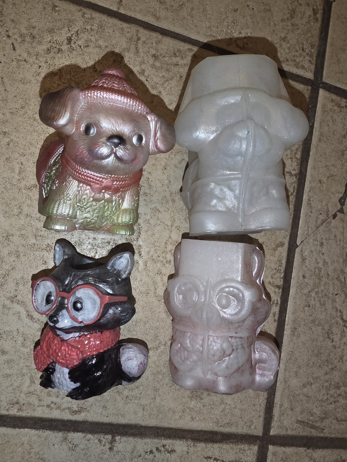 Lot Of 2 Planter Molds: Dog & Raccoon With Sweater & Scarf For Epoxy Resin