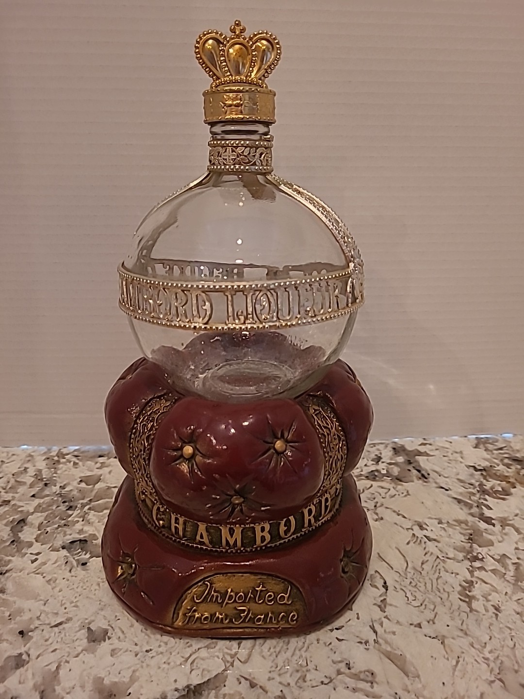 CHAMBORD LIQUEUR ROYALE DELUX GLASS BOTTLE CROWN  CHALKWARE BAR DISPLAY LIQUOR