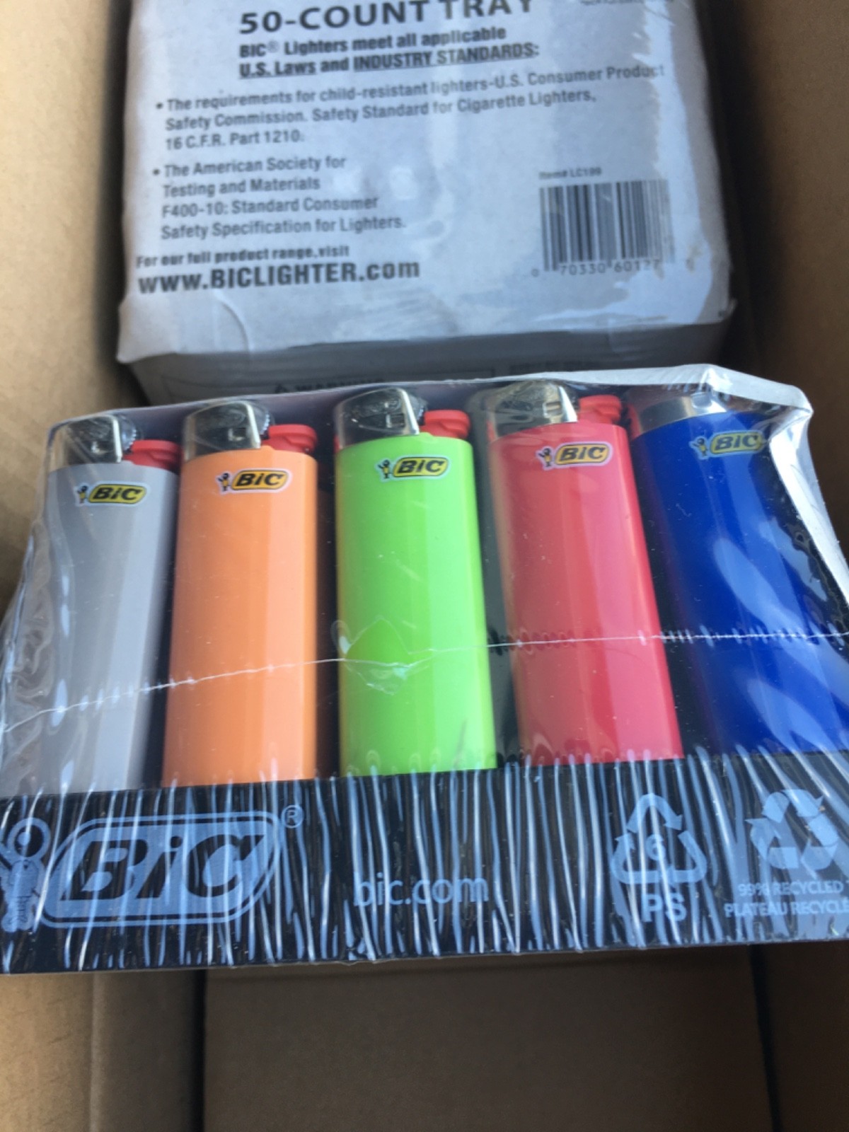 BIC Classic Regular Sized Lighters 50 Pack Tray