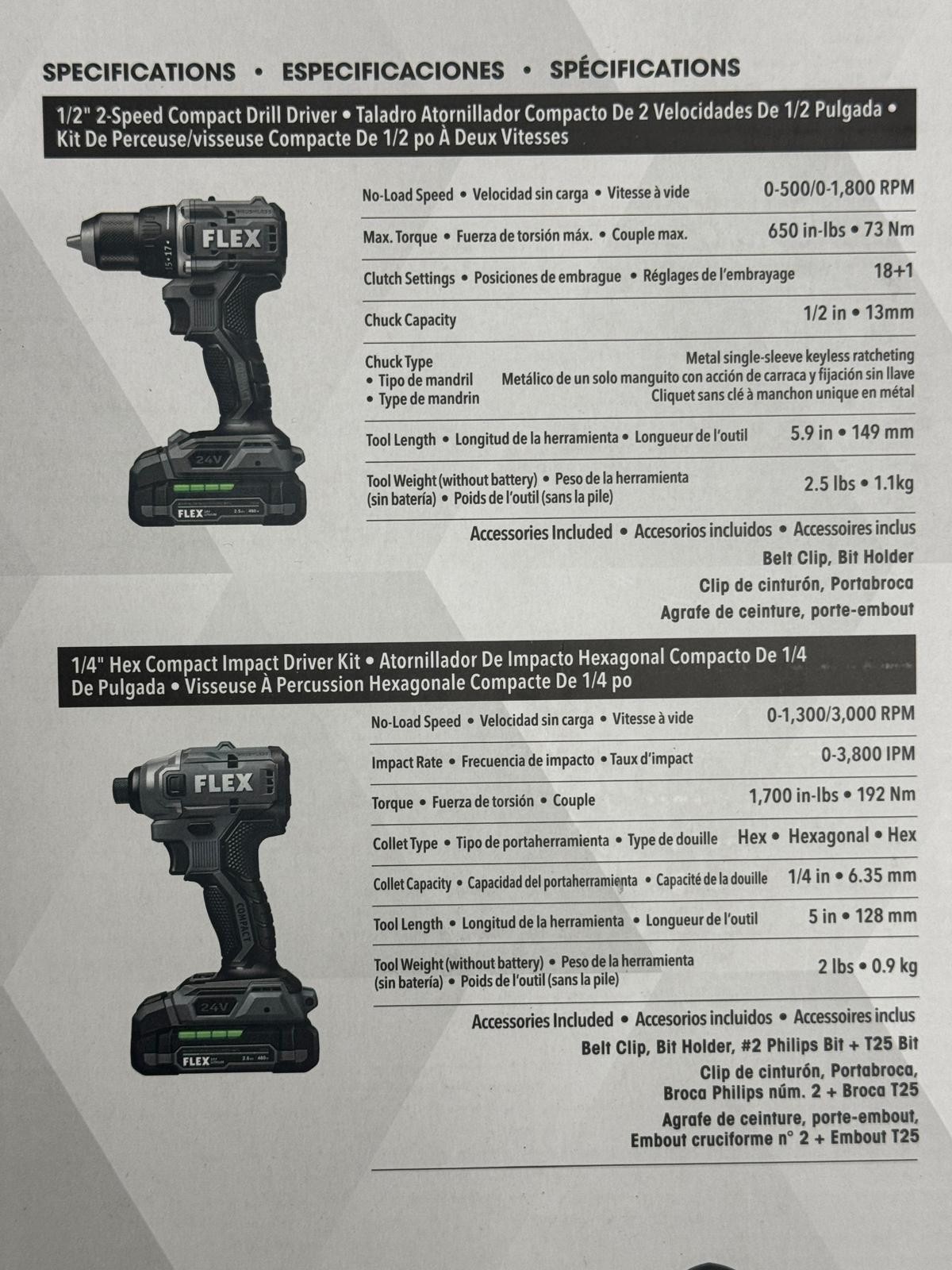 Flex FXM205-2A 24V Compact Drill and Compact Impact Driver Kit - SHIPS FREE