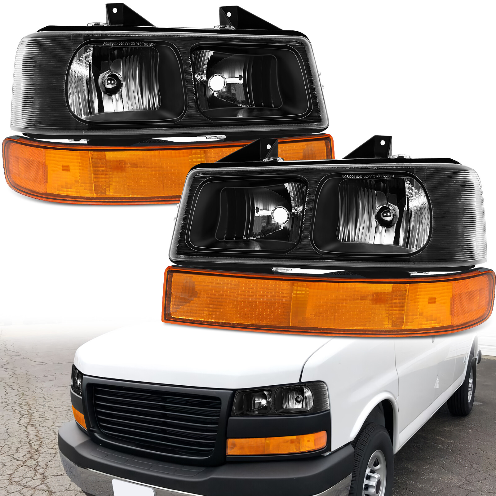 For 2003-2023 Chevy Express/GMC Savana Headlights w/Bumper Parking Signal Lamps
