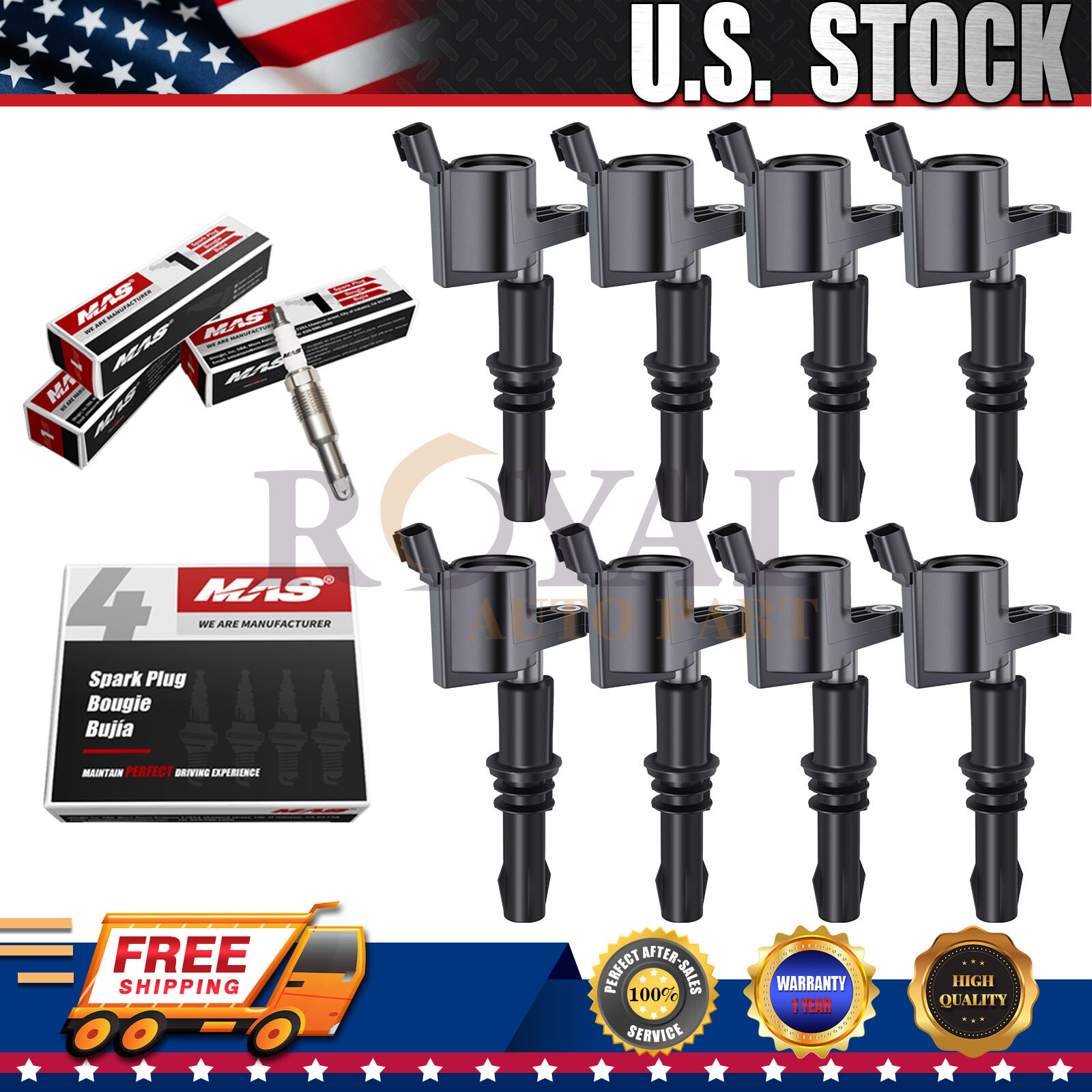 For FORD High Performance 8 Ignition Coils DG511 and 8 Spark Plugs SP546 PZK14F