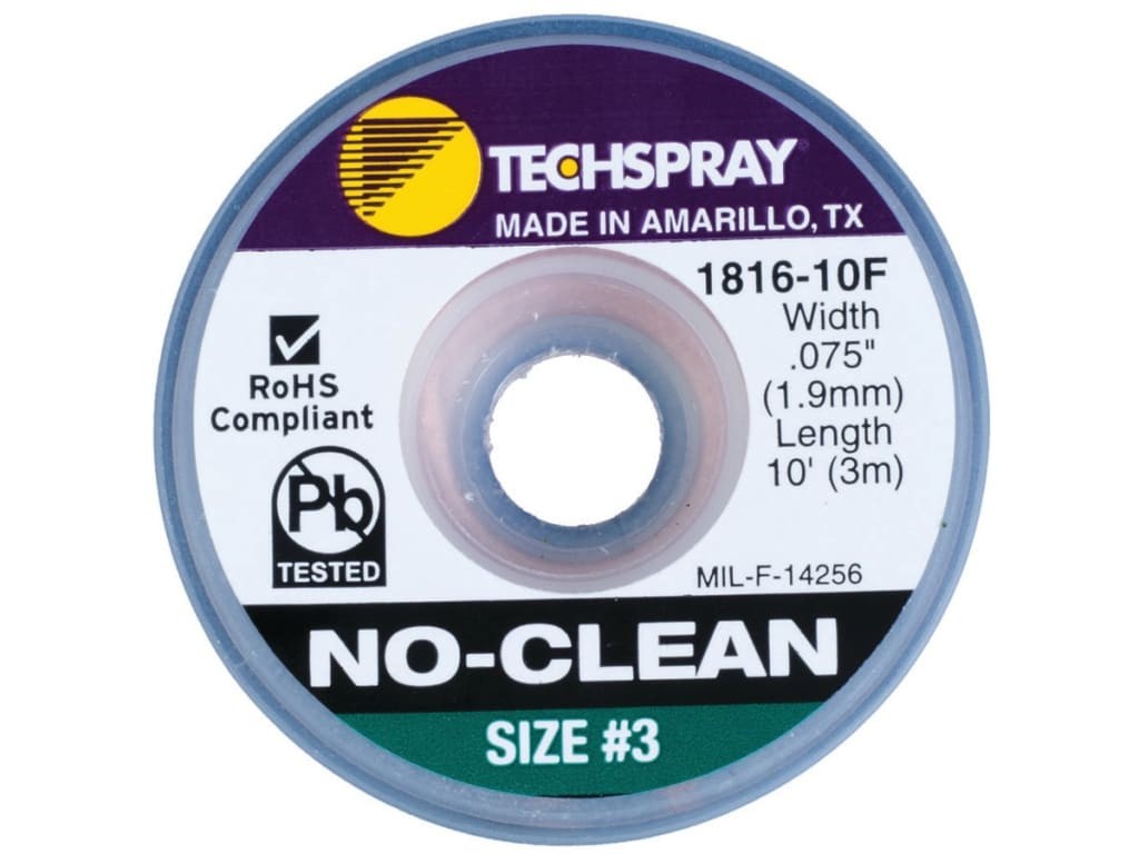 Techspray 1816-10F - Tech Spray Wick No Clean Size #3 Green .075 inch x 10ft