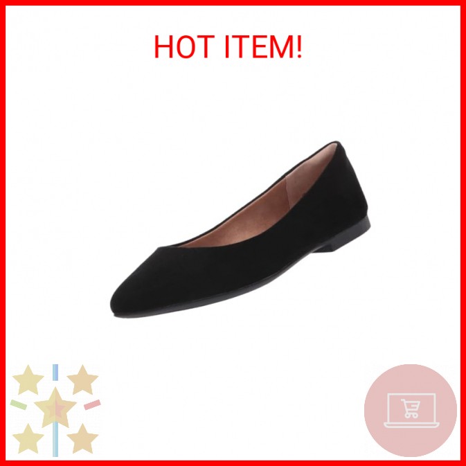 Amazon Essentials Women's Pointed-Toe Ballet Flat, Black Microsuede, 8.5