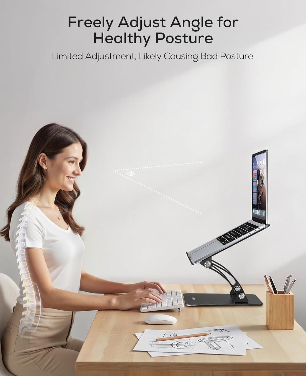 Fully Adjustable Laptop Stand for Desk, Dual Foldable Computer Riser with Heat