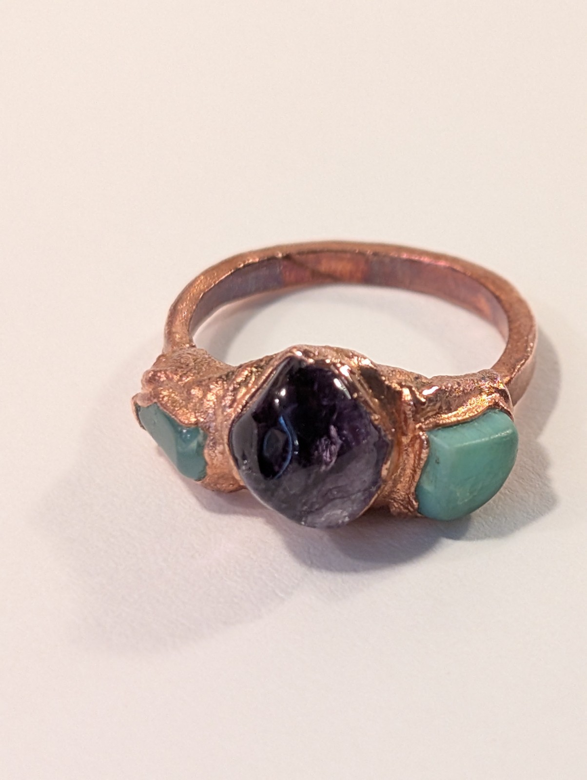 Amethyst Chrysoprase Copper Electro Form Gemstone Ring Size 6.5