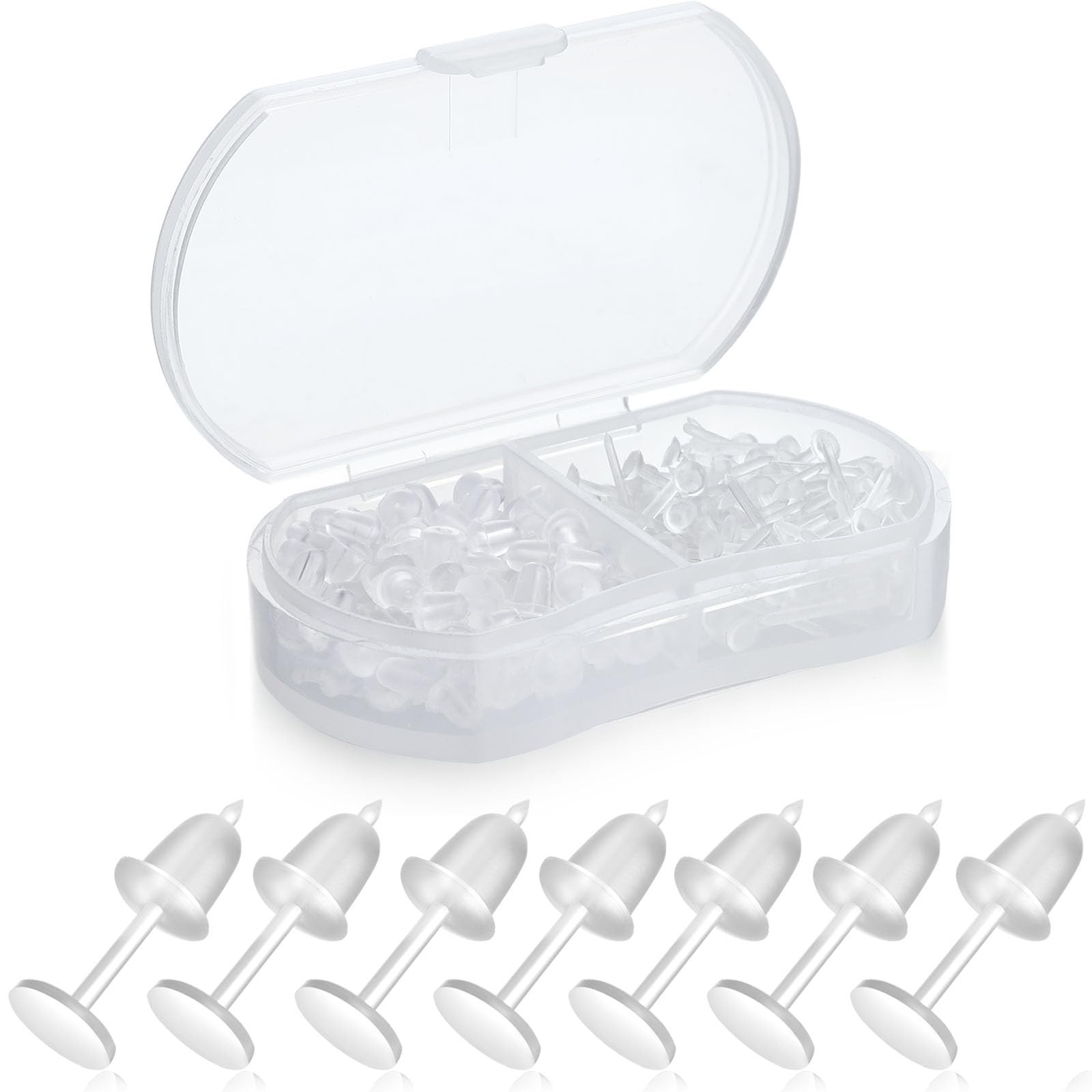 Formulen 5mm Plastic Earrings for Sports - Clear Post Studs, Flat Silicone Ru...