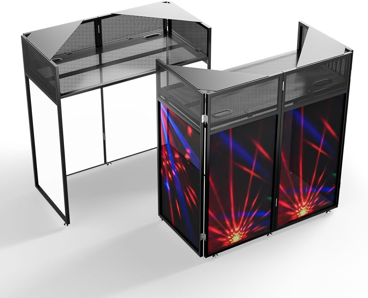 Portable DJ Booth Table with Triangular Top Panel, Foldable DJ Stand Booth with