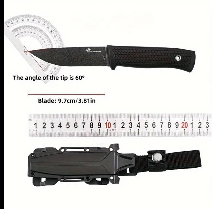 HX Outdoors Fixed Blade Knife Rubber Handle Drop Point w/ Sheath