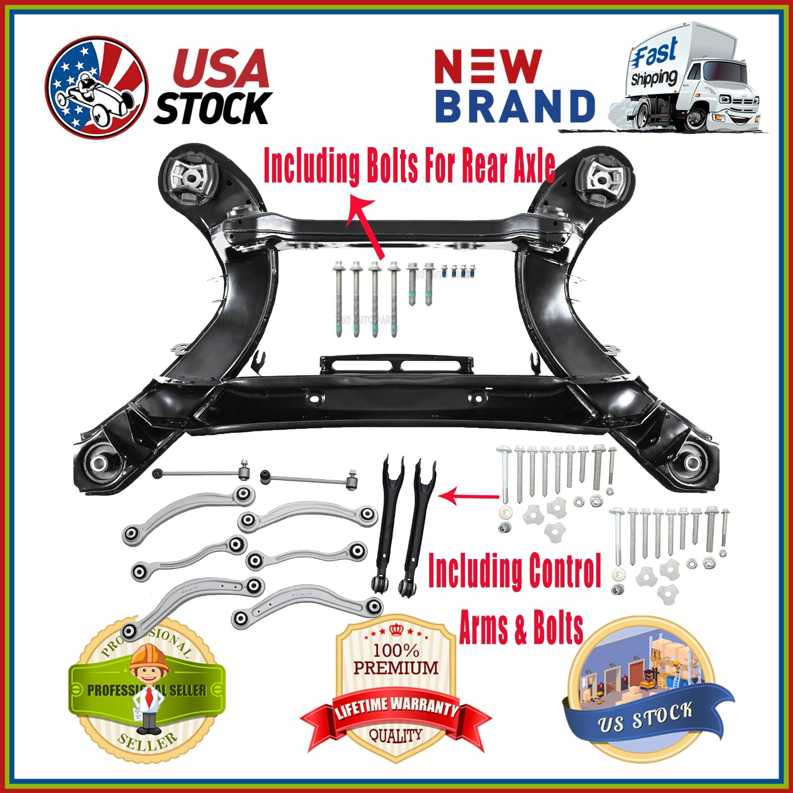 Rear Subframe for Mercedes Benz X204 GLK350 09-15 W/Tie Rod Control Arm Set of 5