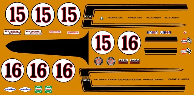 #15 & 16 Bud Moore Engineering Mustang Trans Am 1/24th - 1/25th Scale Decals