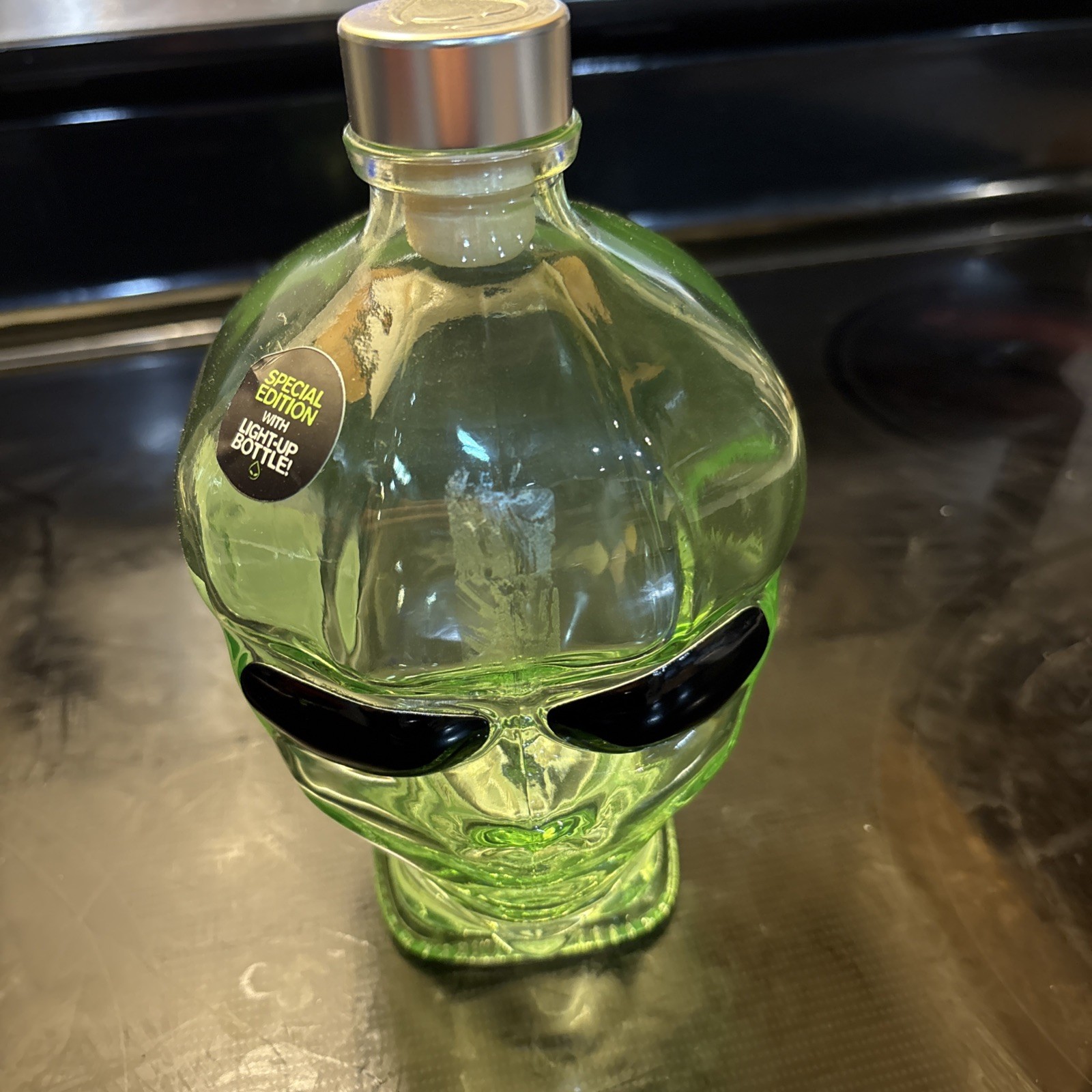Outer Space Vodka Alien Martian Head - Green Glass Bottle (empty) 750 ml - Cork