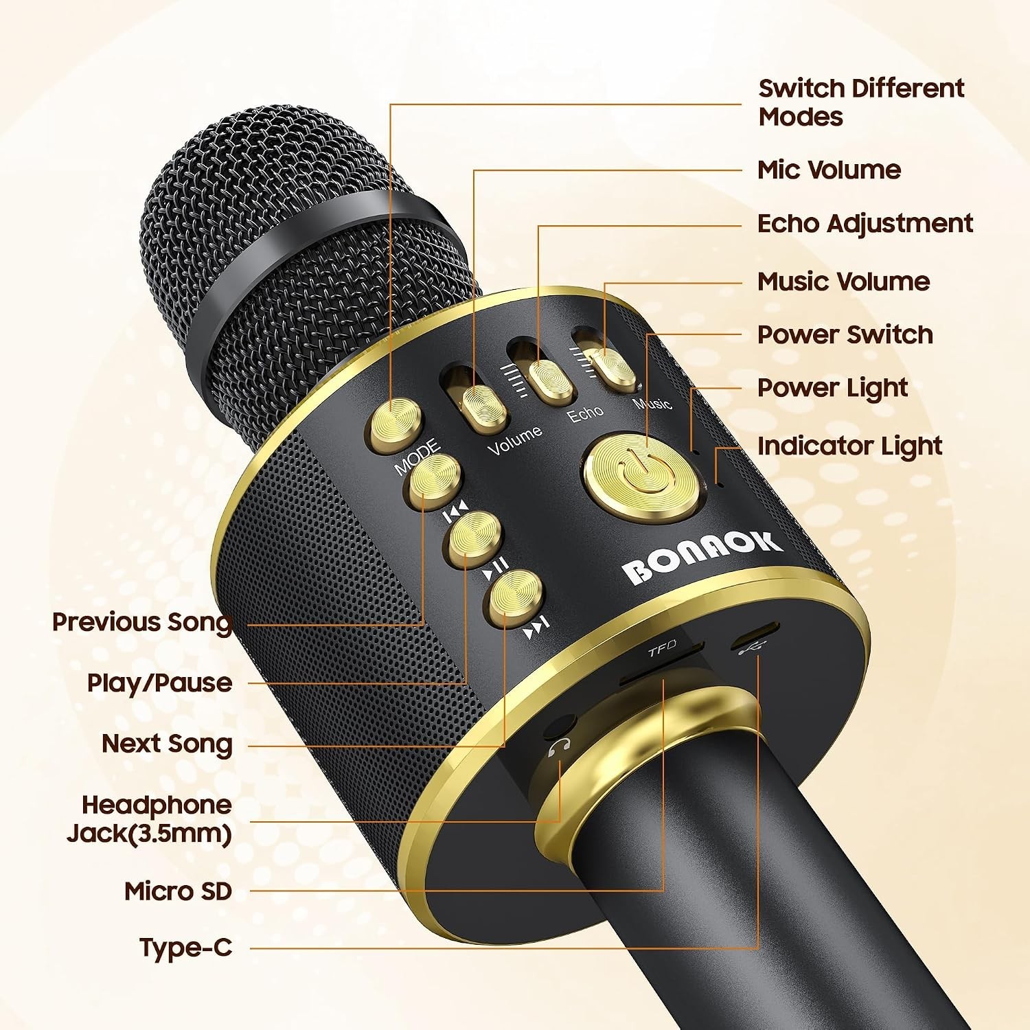 Compact Bluetooth Karaoke Microphone with USB & SD Support - Perfect for Parties