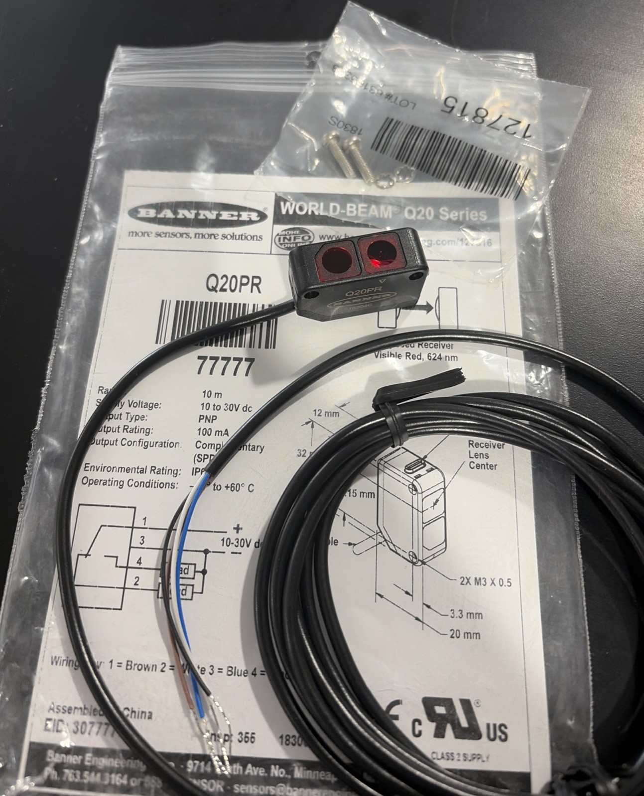 Banner Q20PR Photoelectric Sensor Q20 Series 77777 *NEW*