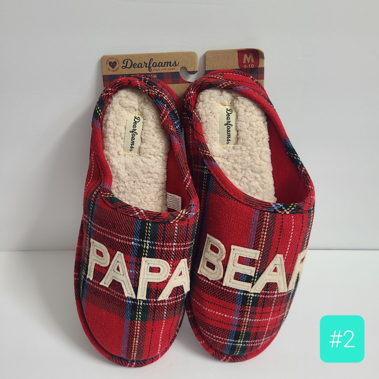 Dearfoams Papa Bear Plaid Slippers Size M (9-10) Red #2