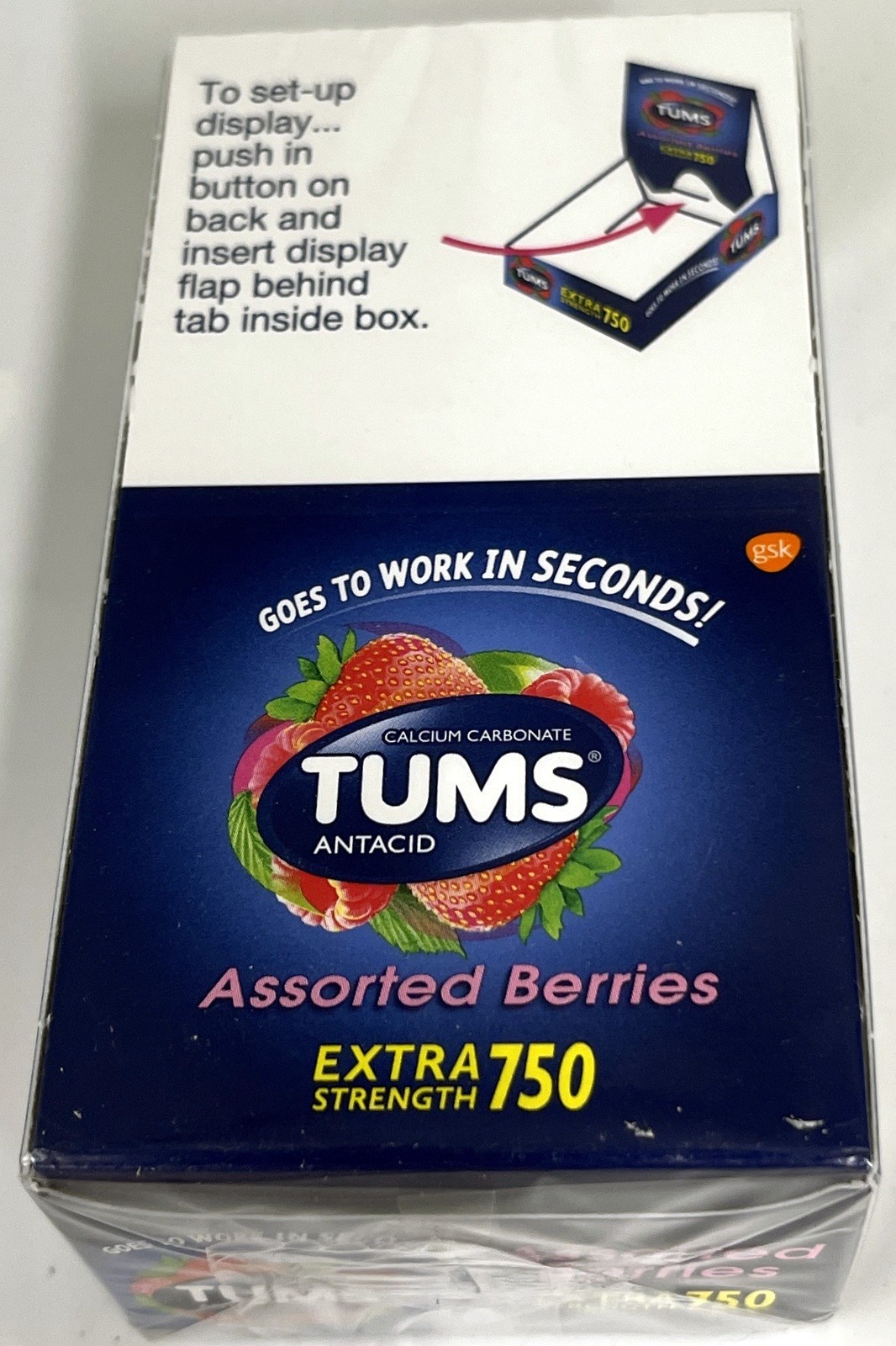 Tums Assorted Berries Extra Strength 750 Antacid Tablets Heartburn Box 12 Rolls