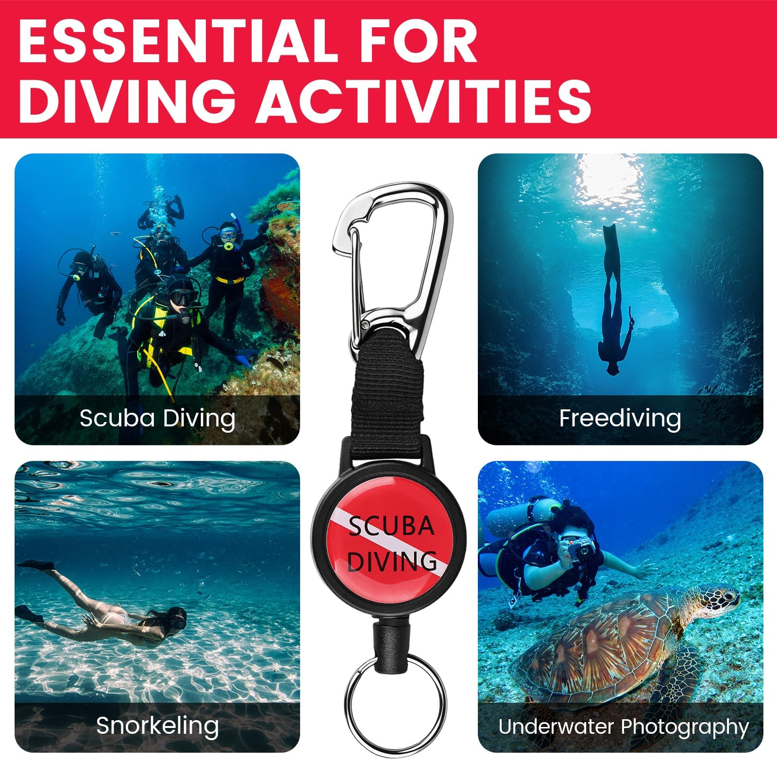 Scuba Diving Retractor, Dive Gear Keeper with 60cm/24'' Retractable Tether