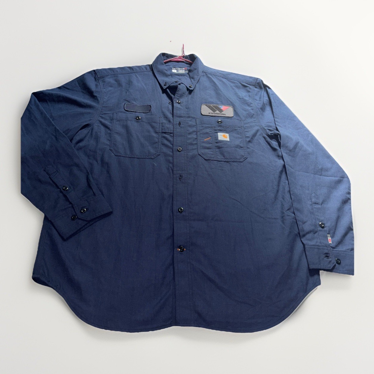 Carthart FR Loose Fit International Navy Blue Long Sleeve Workers Button Up