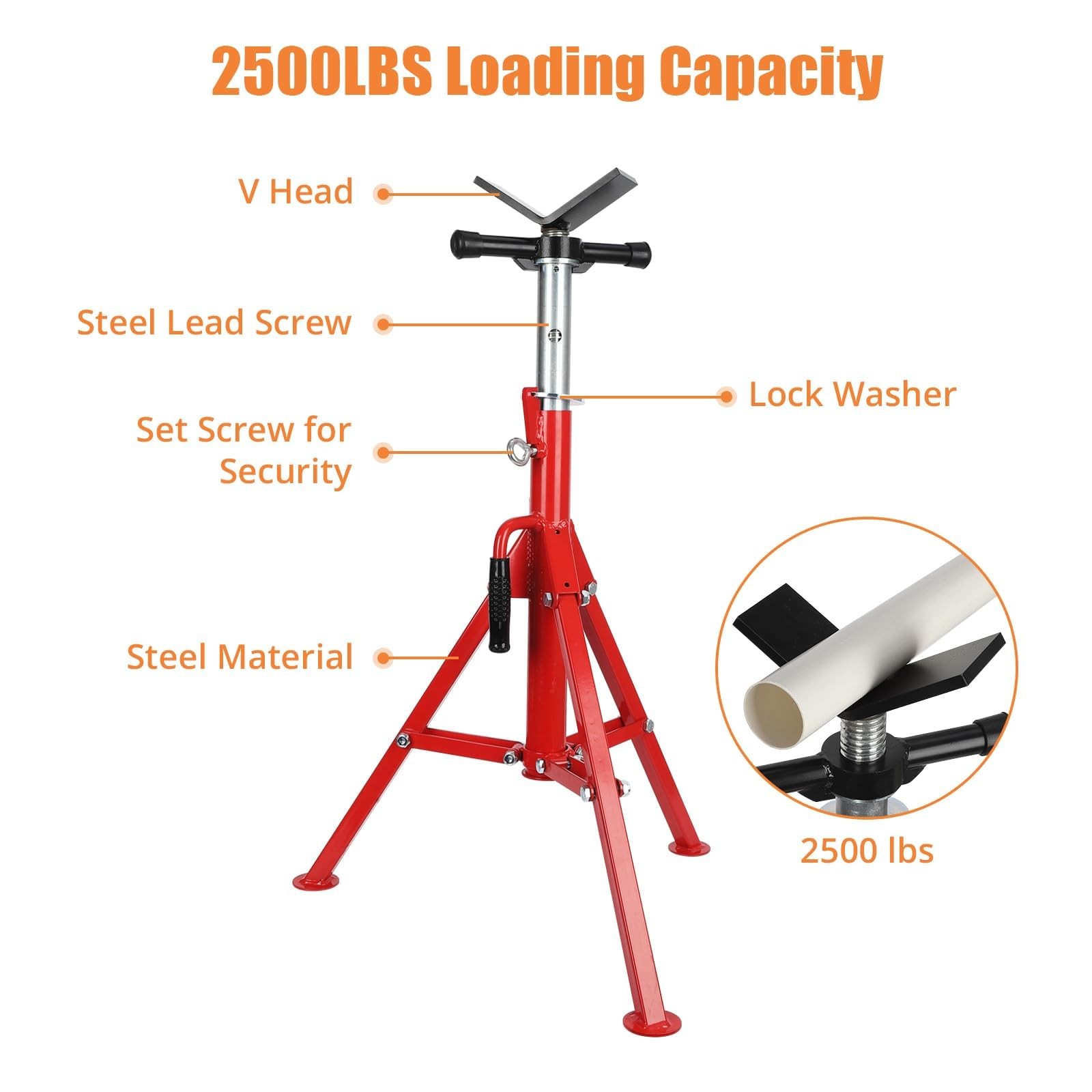✨V-Head Pipe Stand 28"-52" Height Pipe Jack Stand 2500Lb Capacity Heavy-Duty