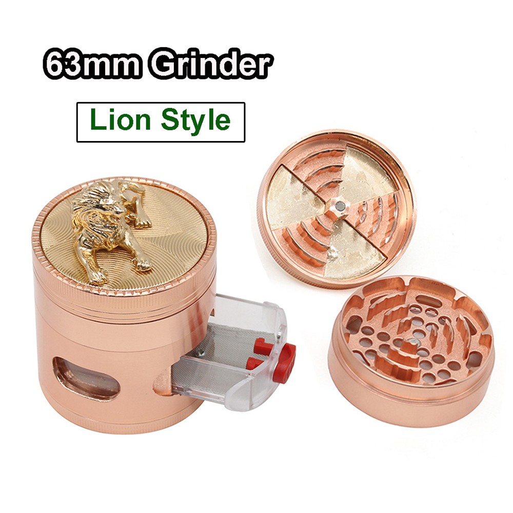 63mm Crusher Lion Style 4 Parts Mesh Screen with Draw Herb Smoking Grinder