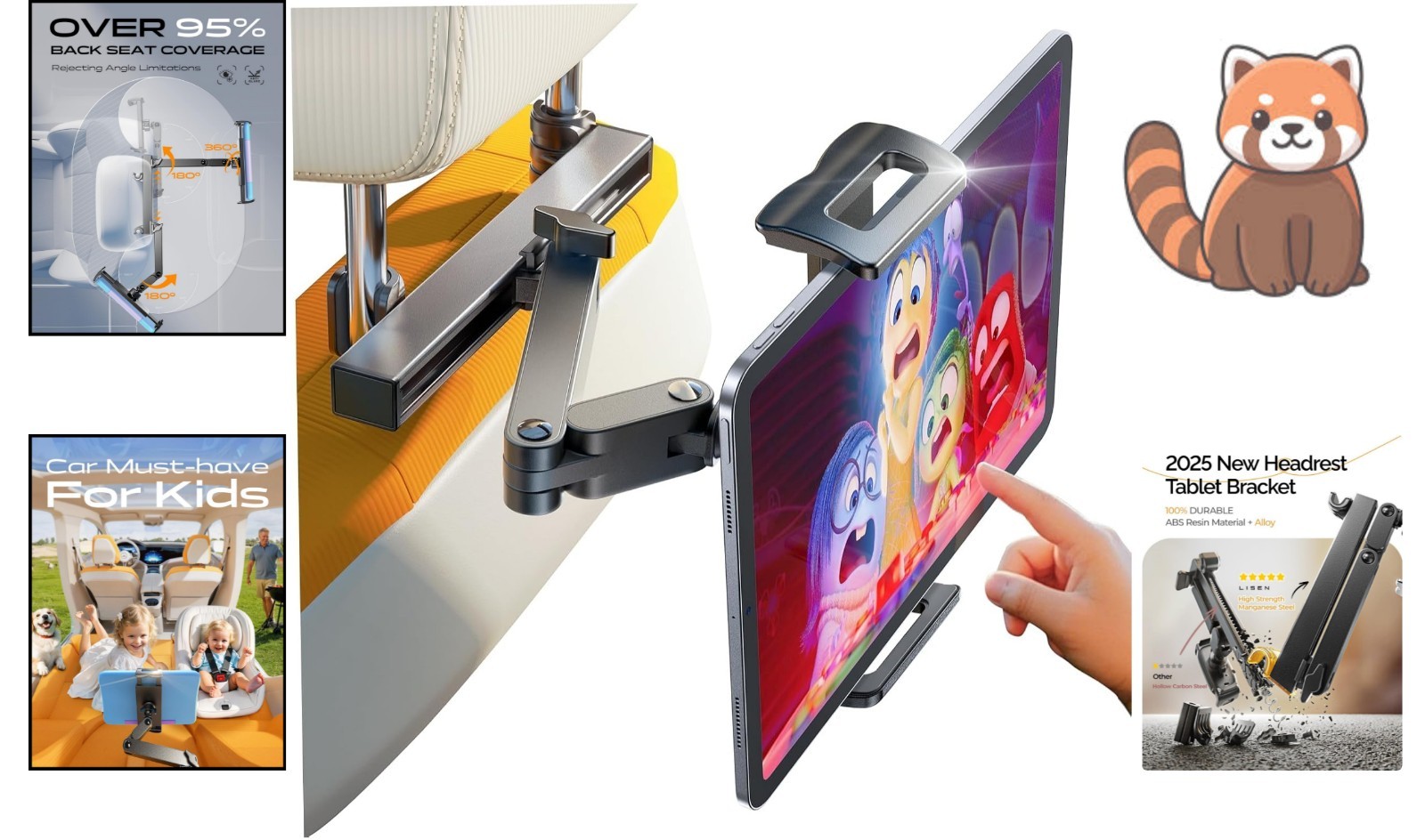 Foldable Headrest Tablet Holder for Back Seat - Compatible with 4.7-11.9 Tablets