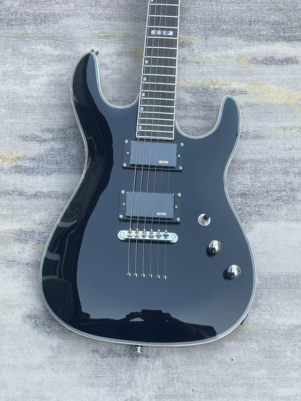 Ultra-Thin Black ESP Black  Asymmetrical Electric Guitar HH PICKUP 24 tone