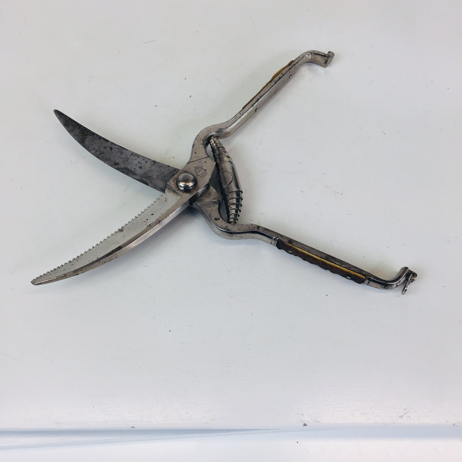 VINTAGE CUTLERY CO. D.PERES SOLINGEN GERMANY POULTRY SHEARS W/ STAG HANDLES