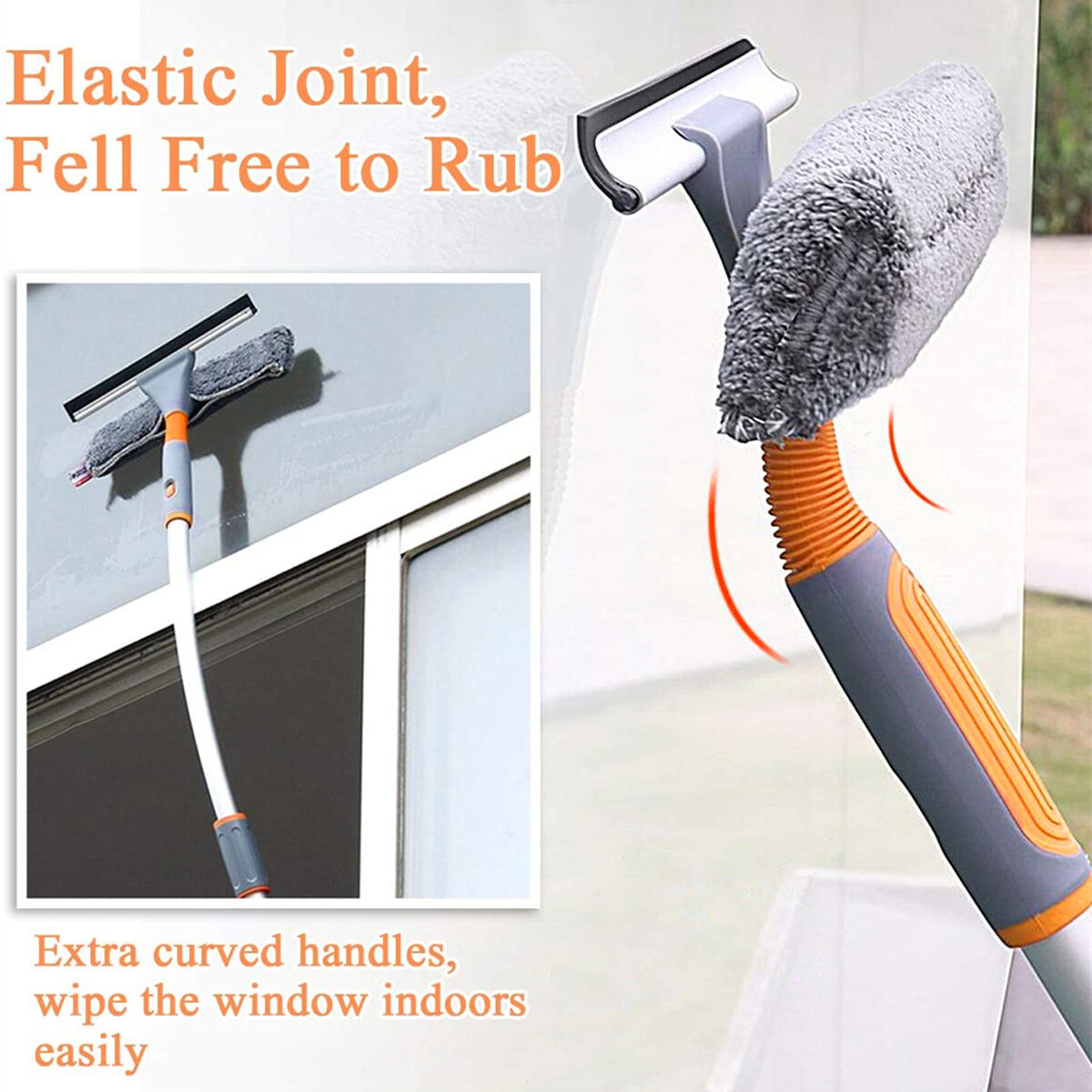 61'' Window Cleaner Extendable Telescopic Squeegee Long Handle Washer Scrubber