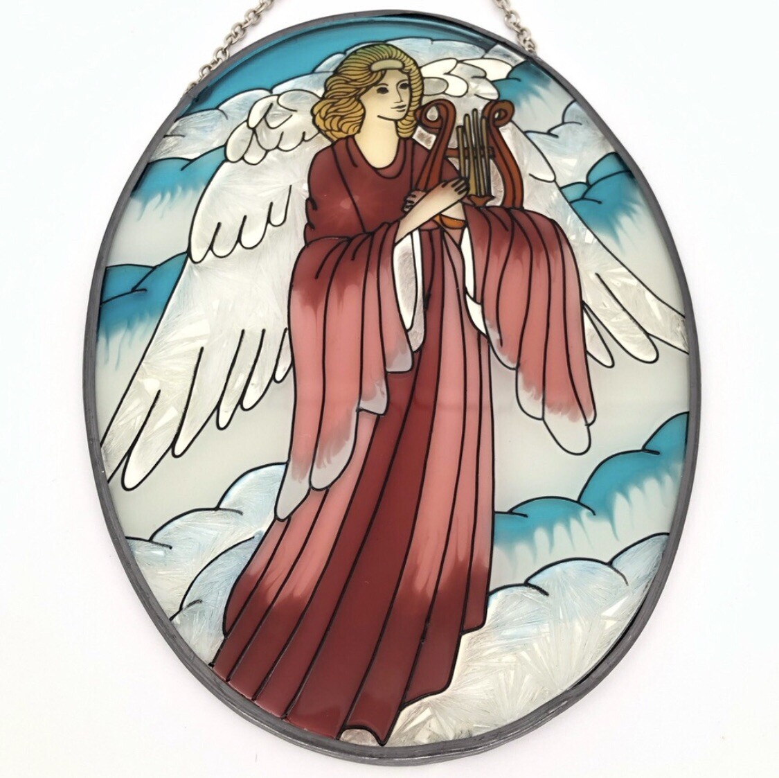 Glass Heavenly Angel Harp Sun Catcher Vintage 7 Inch Heaven