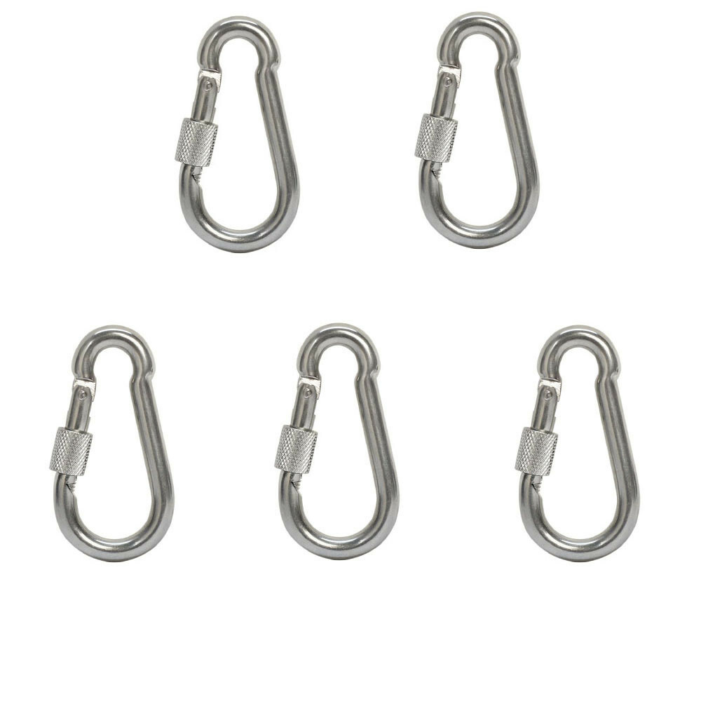 5 PC 5/16'' Marine 316 Stainless Steel SPRING SNAP HOOK w Screw Carabiner 400 LB