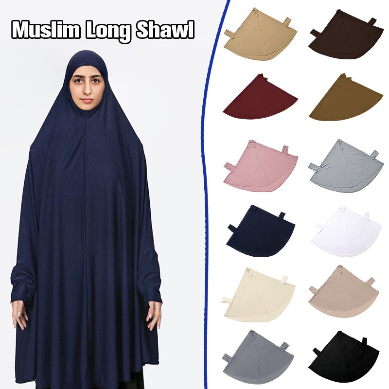 Classic Muslim Women Prayer Dress Hijab Long Shawl with Sleeves Casual Clothing.