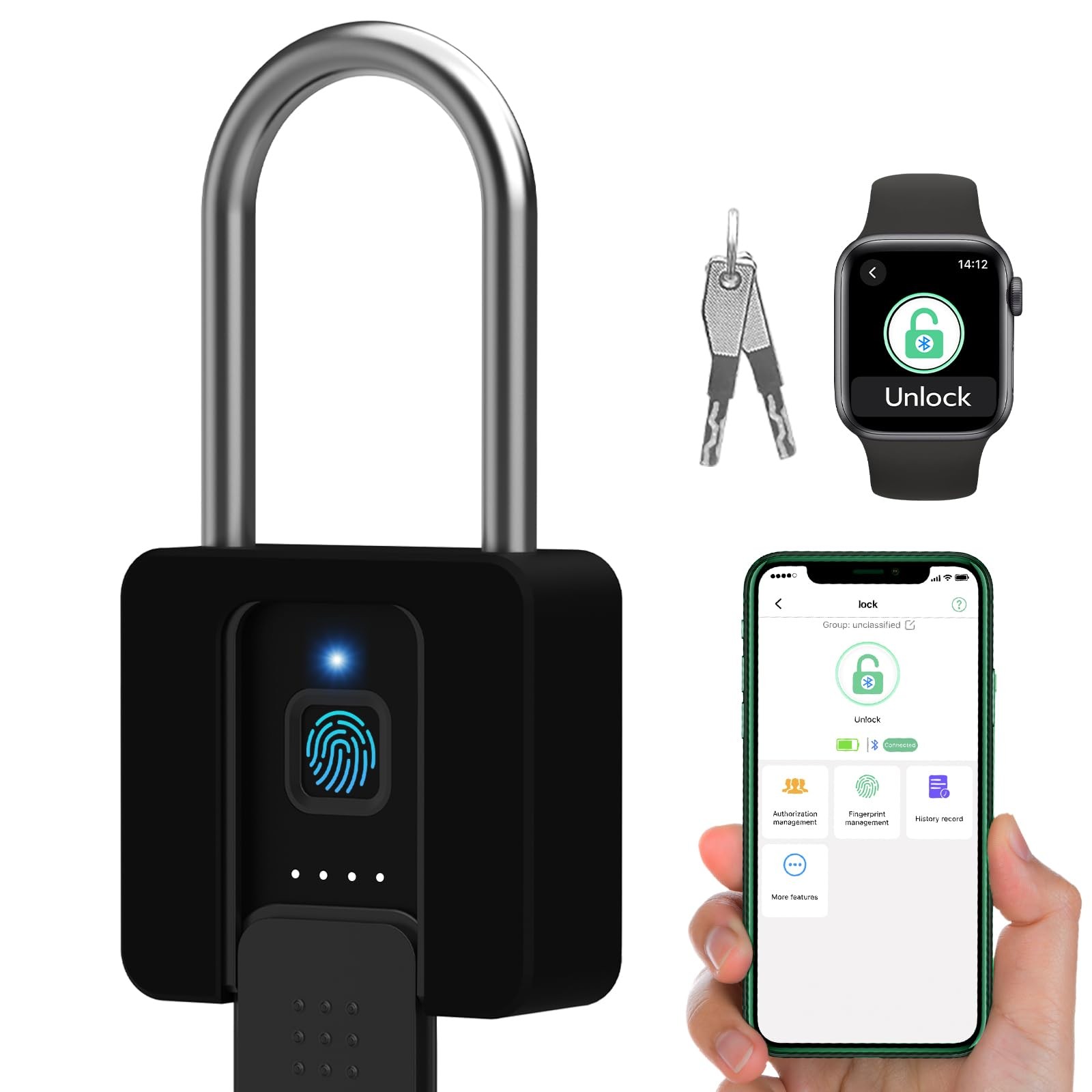 Dhiedas Fingerprint Lock 2.7 Long Shackle Heavy Duty Outdoor Padlock