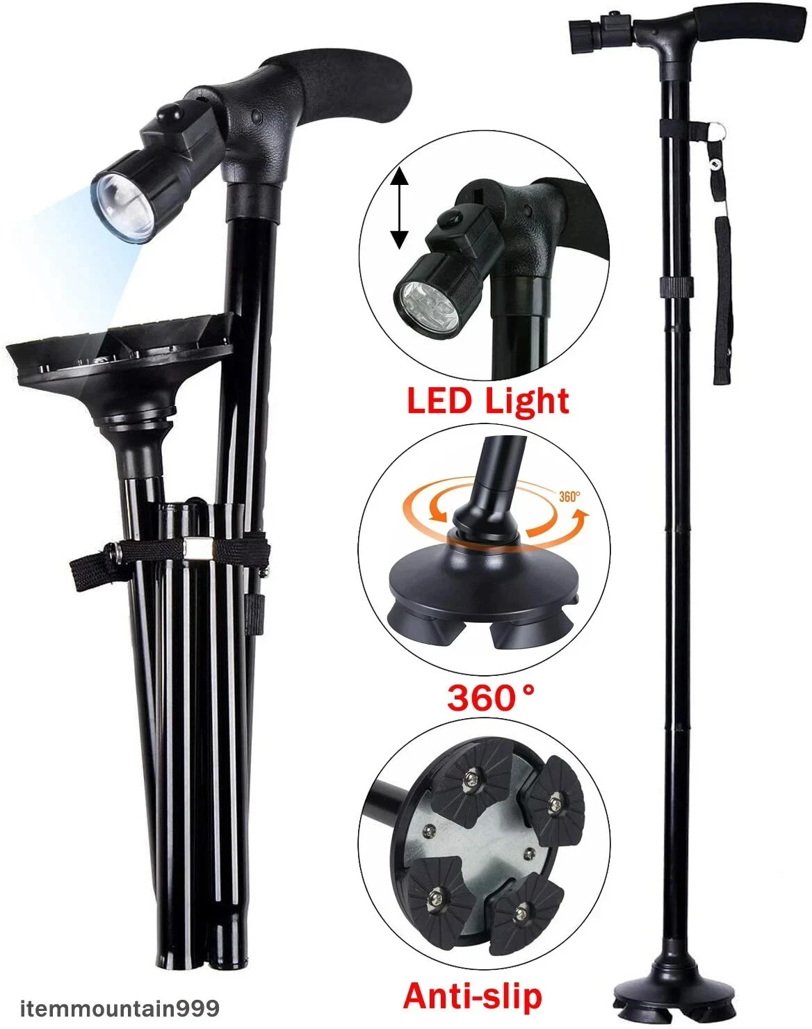 New Folding Walking Cane with LED Light Adjustable Walking Stick