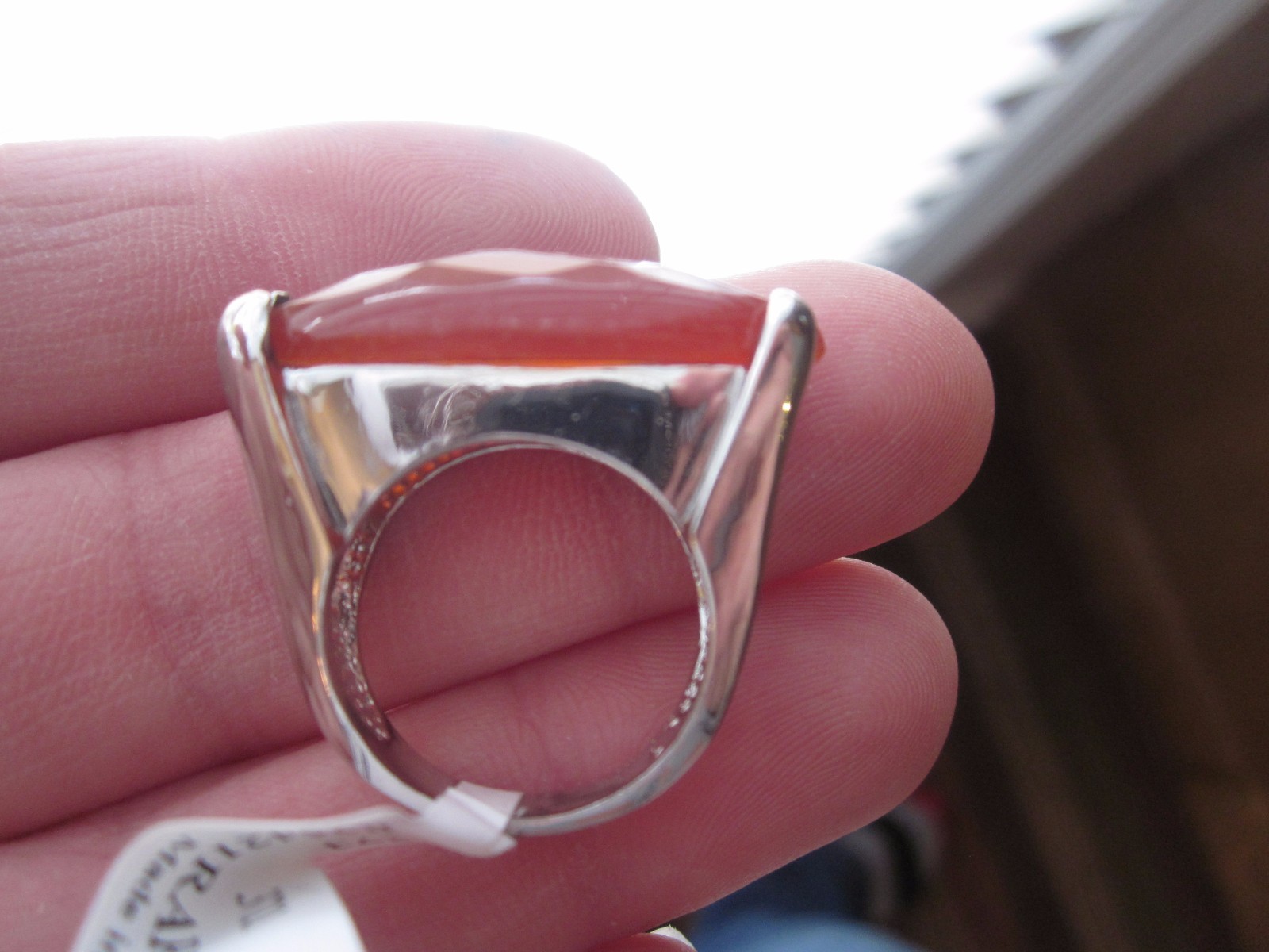 UNIQUE STERLING SILVER .925 HORIZONTAL SETTING RING 7 FACETED RED AGATE GEMSTONE