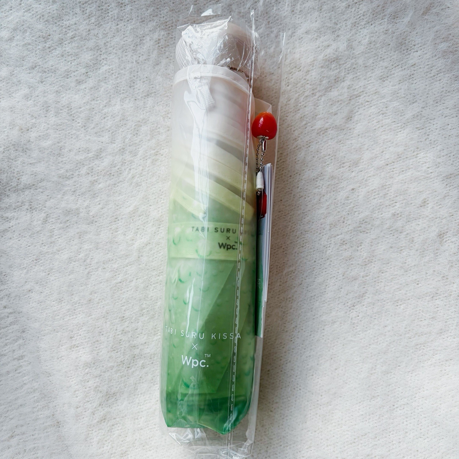 Tabi suru Kissa x Wpc. Folding Vinyl Umbrella Green Cream Soda Design NEW Japan