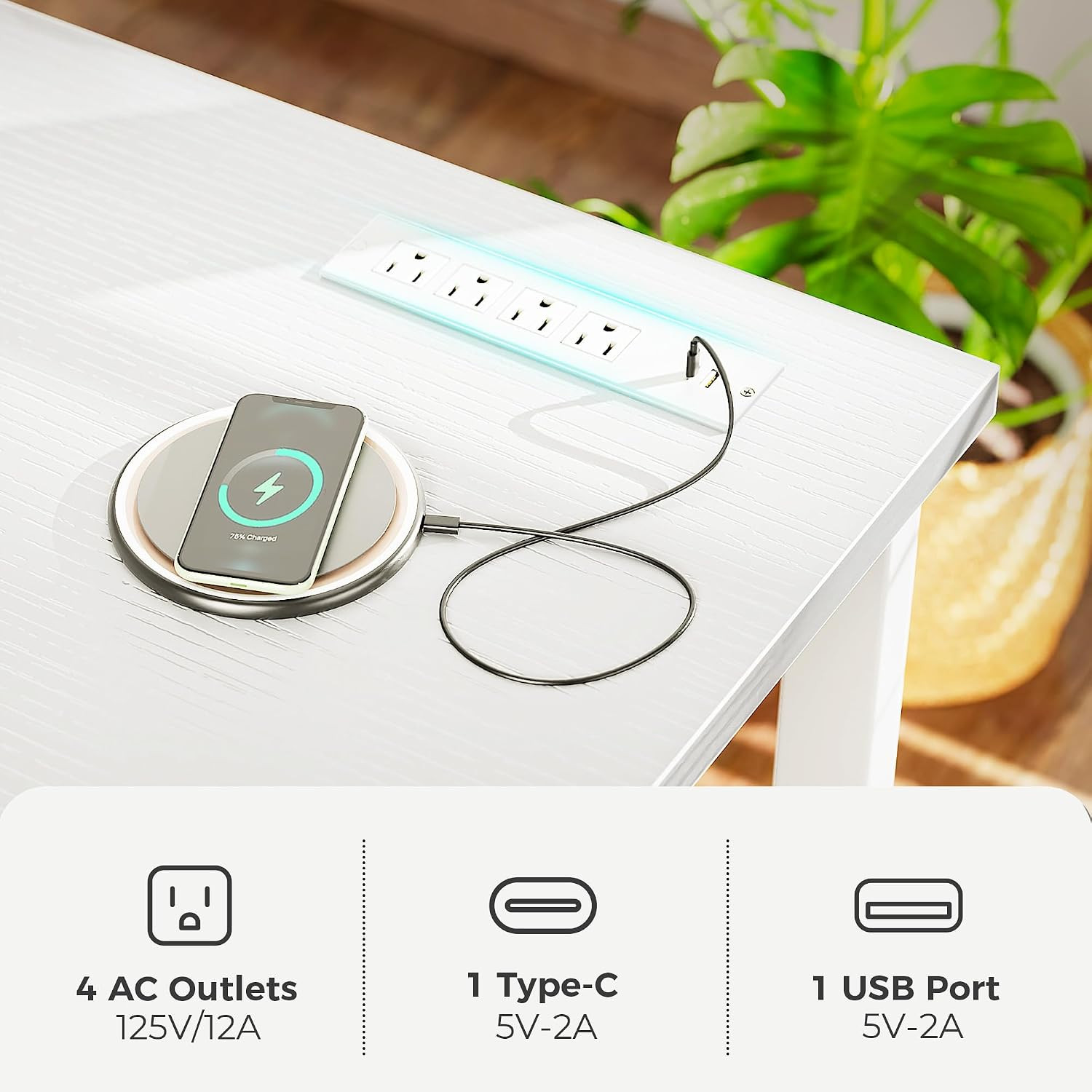55 X 24 Inch Desk with Power Outlets & USB-C, Deeper & Thicker Desktop, Robust M