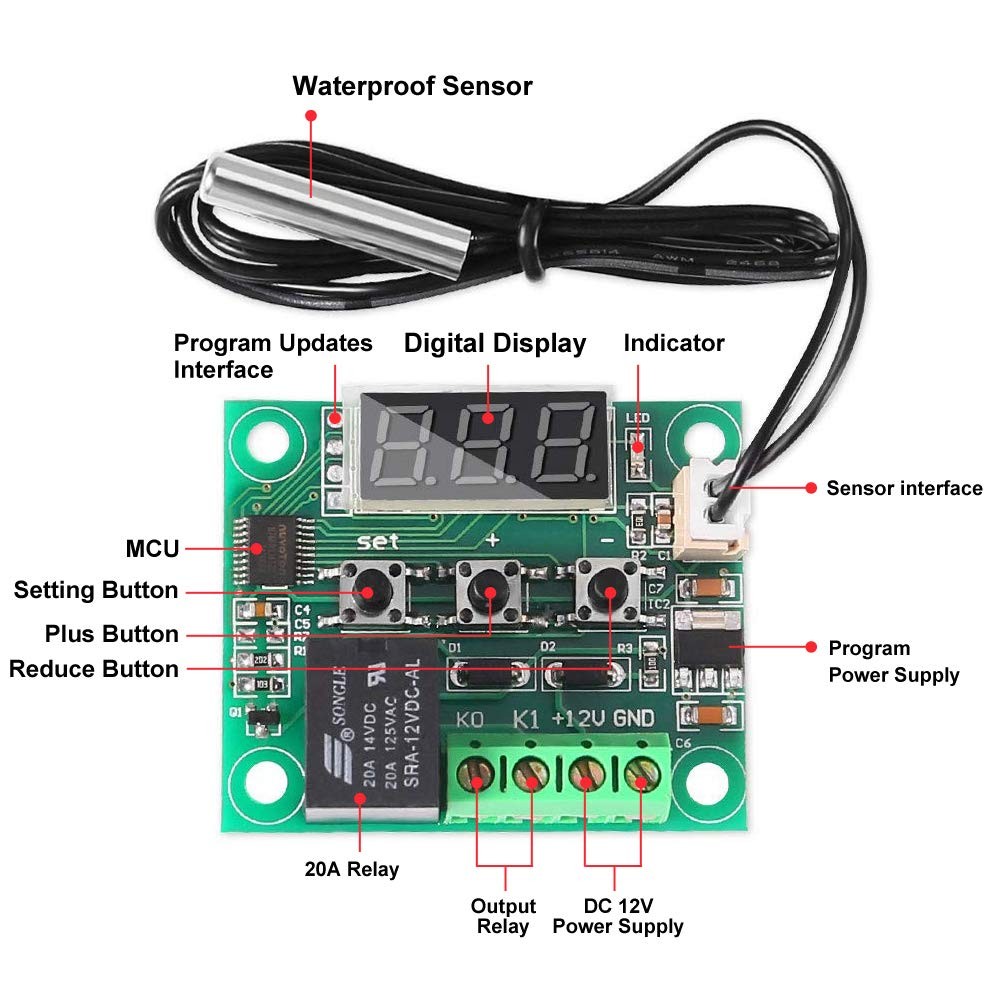 3pcs W1209 12v Dc Digital Temperature Controller Board With 10a Onechannel Relay